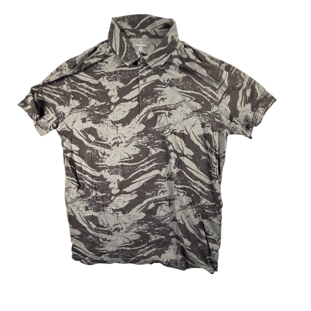 Fabletics Polo Shirt Mens XL Grey Black Tiger Camo Excellent Stretch RN134638